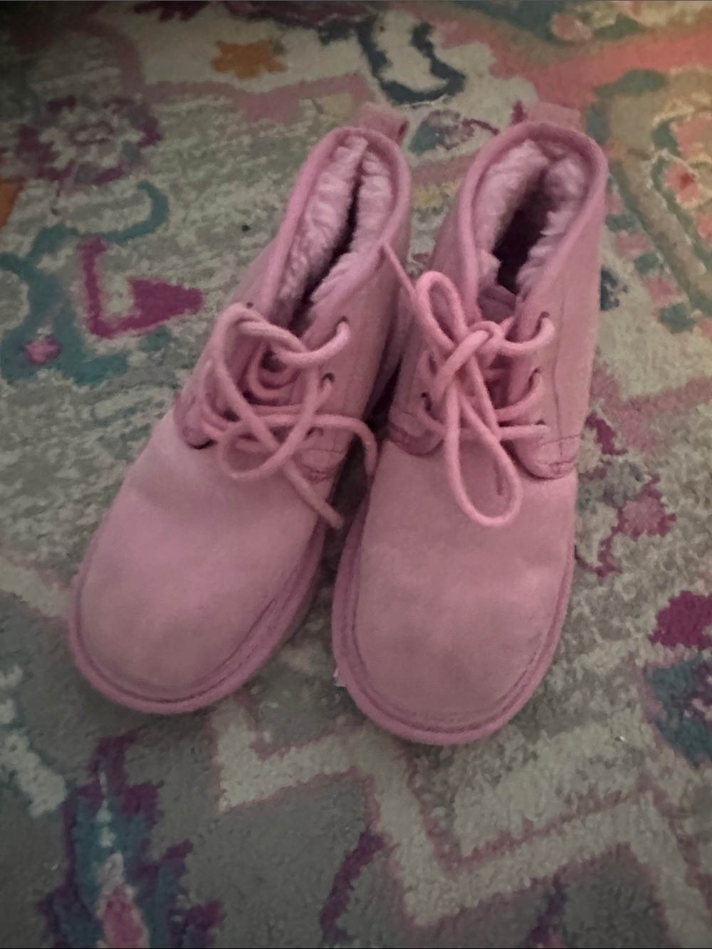 UGG Pink Chukka Ankle Boot US 2 Fuzzy Lined Suede Lace-Up Boots